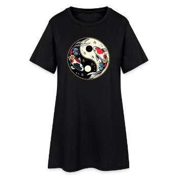 Yin-Yang-Koi-Fisch-Design - Frauen T-Shirt-Kleid - Schwarz - Vorne