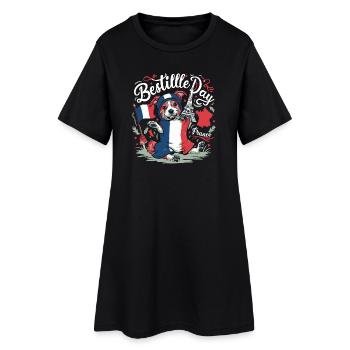 Freche Französische Flagge Hündchen - Frauen T-Shirt-Kleid - Schwarz - Vorne