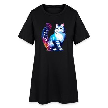 Katze - Frauen T-Shirt-Kleid - Schwarz - Vorne
