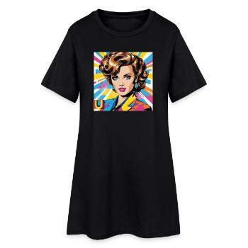 Portrait pop art femme rétro éclatante - Robe T-shirt Femme - noir - Devant