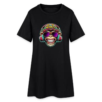 Cooler DJ Monkey Kopfhörer Bunter Retro-Stil - Frauen T-Shirt-Kleid - Schwarz - Vorne