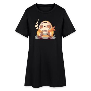 Illustration de paresseux avec sa tasse de café - Robe T-shirt Femme - noir - Devant