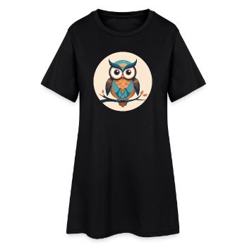 Hibou Illustré Coloré Éclectique - Robe T-shirt Femme - noir - Devant