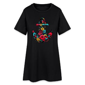 Une ancre avec des fleurs - Robe T-shirt Femme - noir - Devant