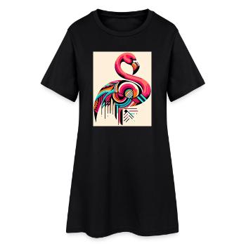 Flamingo - Frauen T-Shirt-Kleid - Schwarz - Vorne