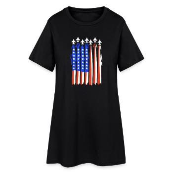 Amerikanische Flagge Kampfjet - Frauen T-Shirt-Kleid - Schwarz - Vorne