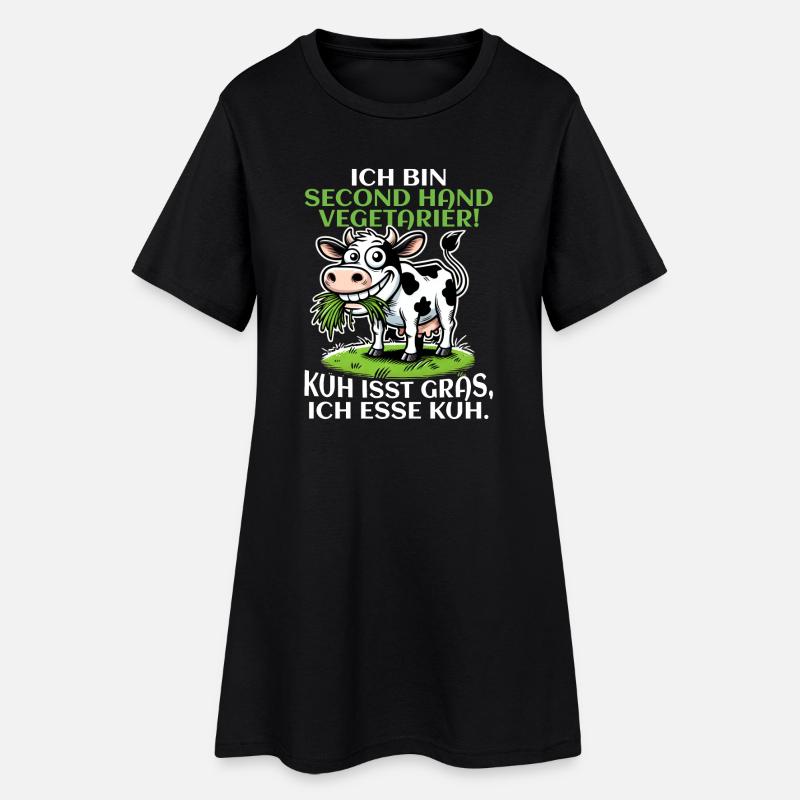 Ich bin Second Hand Vegetarier - Kuh Meme - Frauen T-Shirt-Kleid - Schwarz