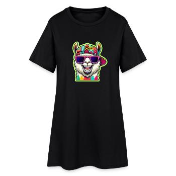 Alpaga cool avec lunettes de soleil colorées et casquette - Robe T-shirt Femme - noir - Devant