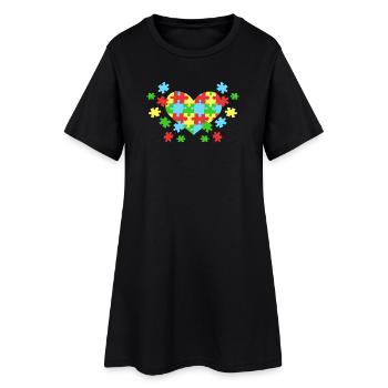 Autismus Puzzleteile Herz - Frauen T-Shirt-Kleid - Schwarz - Vorne
