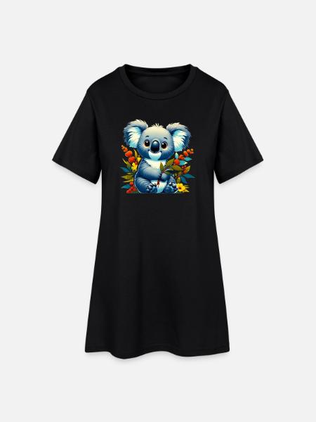 Koala - Frauen T-Shirt-Kleid - Schwarz