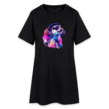 Meerkat Erdhündchen Scharrtier mit Headphones - Robe T-shirt Femme - noir - Devant