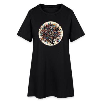 Abstrakte Musikexplosion im Afro-Stil - Frauen T-Shirt-Kleid - Schwarz - Vorne