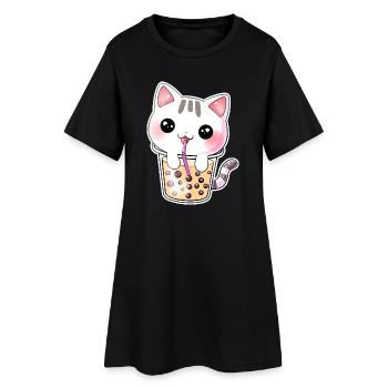 Kawaii Bubble Tea Cat - Women’s T-Shirt Dress - black - Front