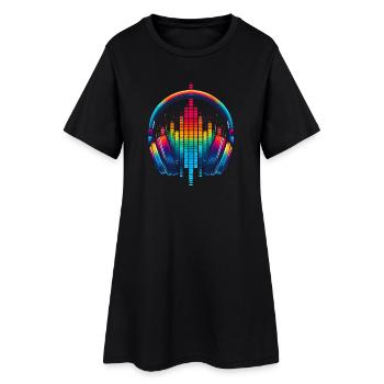 Lebendiger Klang Kopfhörer Regenbogen - Frauen T-Shirt-Kleid - Schwarz - Vorne