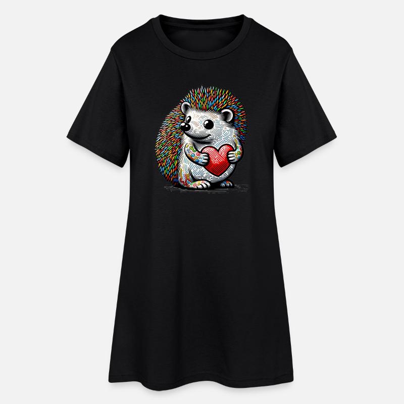 Igel mit Herz - Frauen T-Shirt-Kleid - Schwarz
