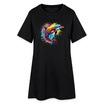 Delfin - Frauen T-Shirt-Kleid - Schwarz - Vorne