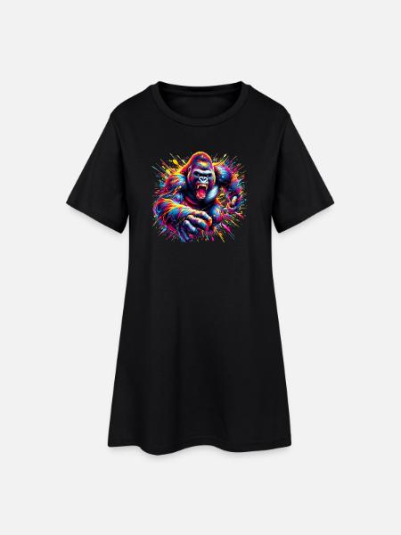Gorilla - Frauen T-Shirt-Kleid - Schwarz