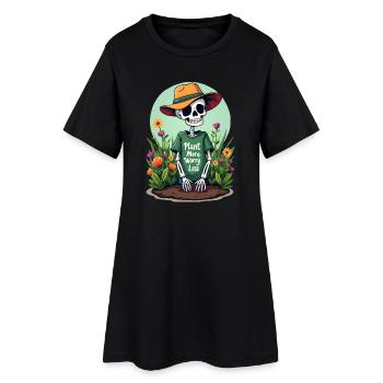 PFLANZEN SIE MEHR, SORGEN SIE SICH WENIGER - Frauen T-Shirt-Kleid - Schwarz - Vorne