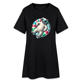 Un ours polaire détendu sur un anneau nageur - Robe T-shirt Femme - noir - Devant