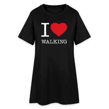 I LOVE WALKING - Frauen T-Shirt-Kleid - Schwarz - Vorne