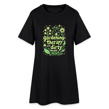 GARTENARBEIT: THERAPIE MIT SCHMUTZIGEN HÄNDEN - Frauen T-Shirt-Kleid - Schwarz - Vorne