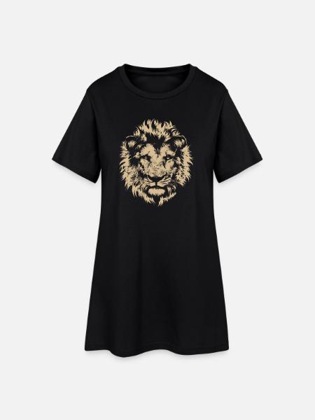 Löwe Portrait Natur Wildnis Tier Symbol Grafik - Frauen T-Shirt-Kleid - Schwarz