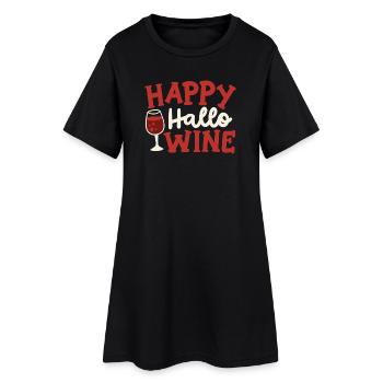 Fröhliches Halloween Wein trinken - Frauen T-Shirt-Kleid - Schwarz - Vorne