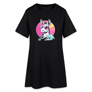 Pop Art Donkey with Sunglasses Pullover Hoodie - Women’s T-Shirt Dress - black - Front