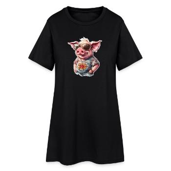 Pig mit Sonnenbrillen im Hawaii-Look - Frauen T-Shirt-Kleid - Schwarz - Vorne