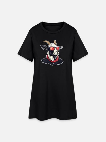 Chèvre en tenue de ville avec des lunettes de soleil rouges - Robe T-shirt Femme - noir