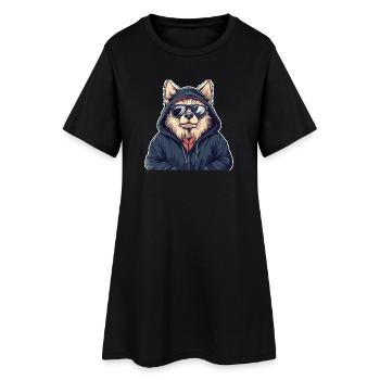 Corgi en sweat à capuche et lunettes de soleil - Robe T-shirt Femme - noir - Devant