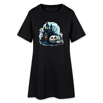 Maison hantée avec des citrouilles lumineuses - Robe T-shirt Femme - noir - Devant