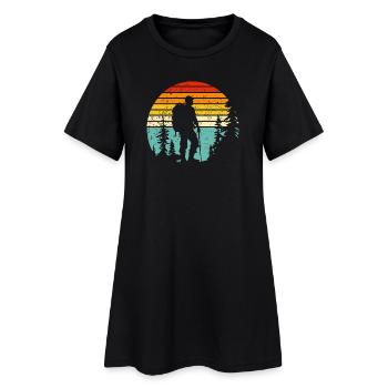 Hiker silhouette at retro bedtime - Women’s T-Shirt Dress - black - Front