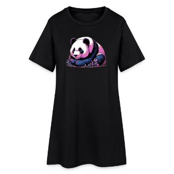 Panda - Frauen T-Shirt-Kleid - Schwarz - Vorne