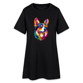 Corgi Bunt Regenbogen Welsh Corgi Cardigan Corgis - Frauen T-Shirt-Kleid - Schwarz - Vorne