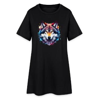 Wolf - Frauen T-Shirt-Kleid - Schwarz - Vorne