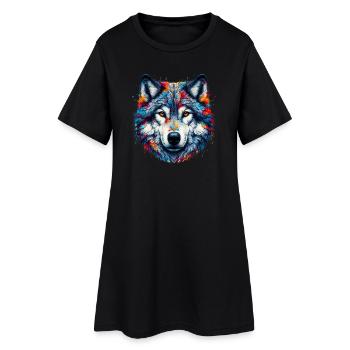 Wolf - Frauen T-Shirt-Kleid - Schwarz - Vorne