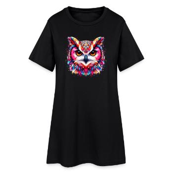 Eule - Frauen T-Shirt-Kleid - Schwarz - Vorne