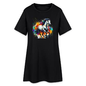 Pferd - Frauen T-Shirt-Kleid - Schwarz - Vorne