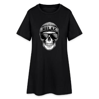 Crâne Relax avec bonnet et lunettes de soleil - Robe T-shirt Femme - noir - Devant