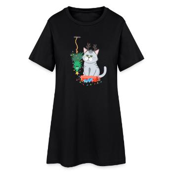 Chat et sapin de Noël Anti Noël - Robe T-shirt Femme - noir - Devant