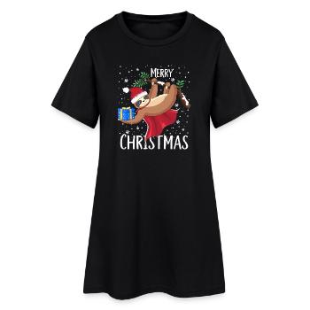 Paresseux Joyeux Noël Flocons de neige - Robe T-shirt Femme - noir - Devant