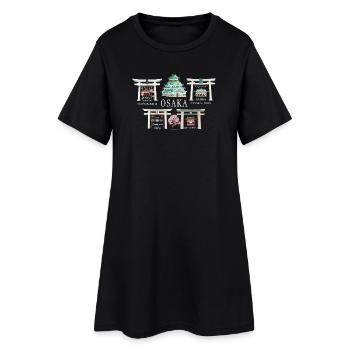 Osaka, 5 Curiosités, Japon Dessin à la main - Robe T-shirt Femme - noir - Devant