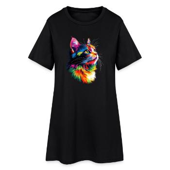 Katze Bunt Regenbogen Farben Popart Cat Mom Katzen - Frauen T-Shirt-Kleid - Schwarz - Vorne