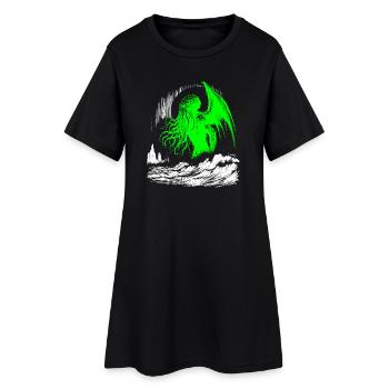 Cthulhu taucht aus den Meeren auf (2 farben) - Frauen T-Shirt-Kleid - Schwarz - Vorne