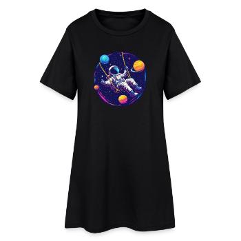 Astronaute avec balançoire dans l’espace - Robe T-shirt Femme - noir - Devant