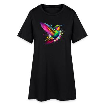 Kolibri - Frauen T-Shirt-Kleid - Schwarz - Vorne