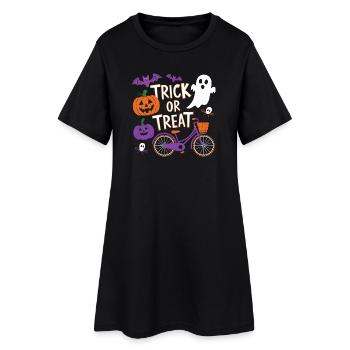 Conception de bonbons ou de friandises à vélo d’Halloween - Robe T-shirt Femme - noir - Devant