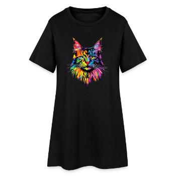 Maine Coon Chat Arc-en-ciel coloré Maine Coon Chats - Robe T-shirt Femme - noir - Devant