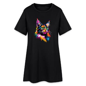 Maine Coon Chat Arc-en-ciel coloré Maine Coon Chats - Robe T-shirt Femme - noir - Devant
